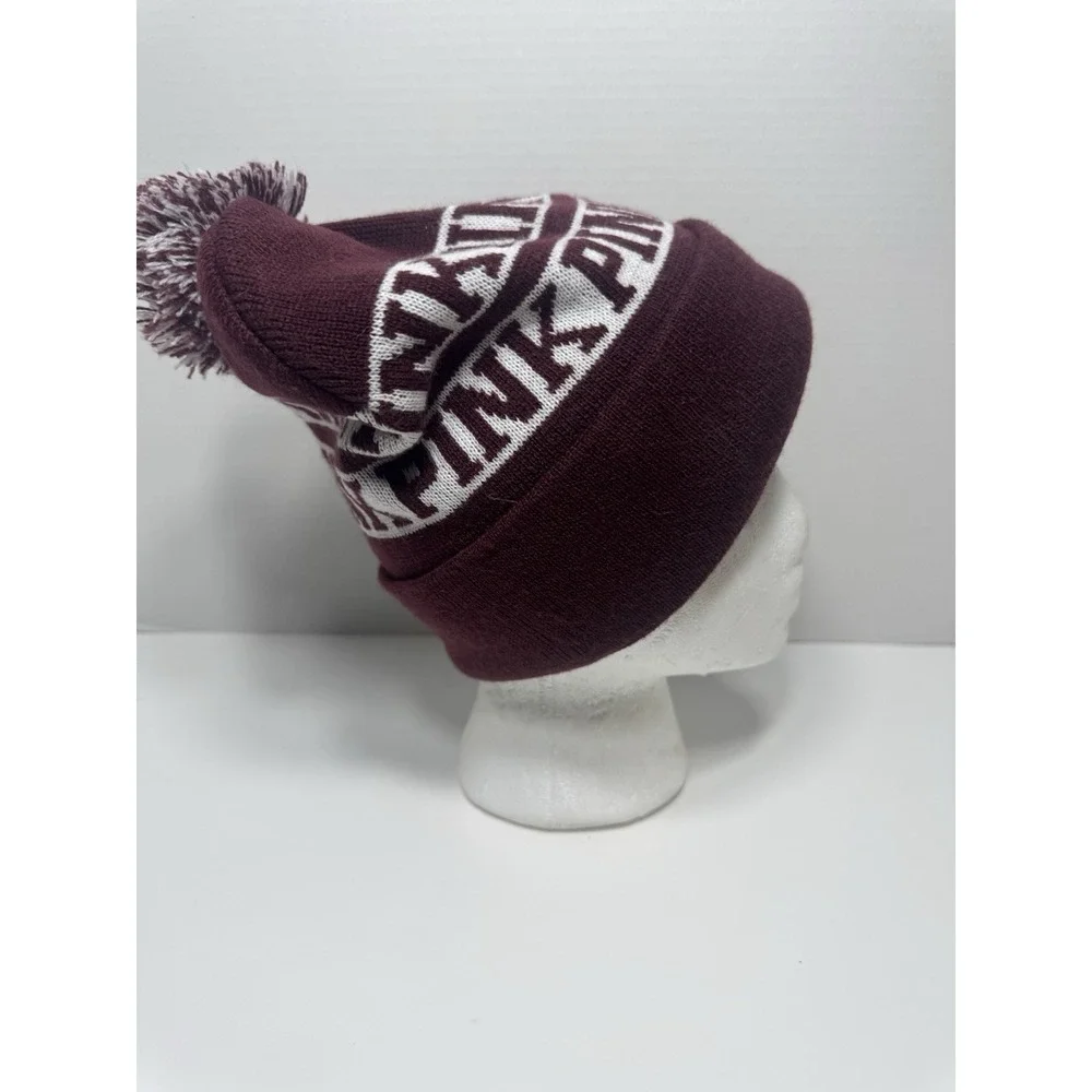 Pink‎ Victorias Secret Beanie Hat Winter Pom Pom Knit Hat One Size